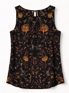Cabi Legend Women's Black Floral Folklore Tie Back Sleeveless Blouse Size Small